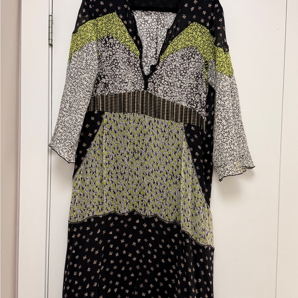 Dorothee Schumacher Long Sleeve Women's Dress - Black with Lime Accent